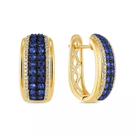 Золотые серьги c бриллиантами и сапфирами