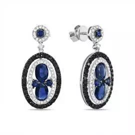 Золотые серьги c бриллиантами и сапфирами