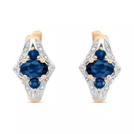 Золотые серьги c бриллиантами и сапфирами