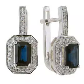 Золотые серьги c бриллиантами и сапфирами