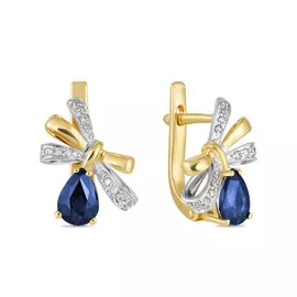 Золотые серьги c бриллиантами и сапфирами