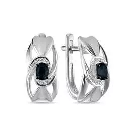 Золотые серьги c бриллиантами и сапфирами