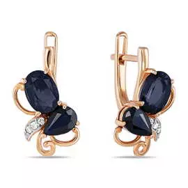 Золотые серьги c бриллиантами и сапфирами