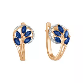 Золотые серьги c бриллиантами и сапфирами