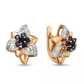 Золотые серьги c бриллиантами и сапфирами