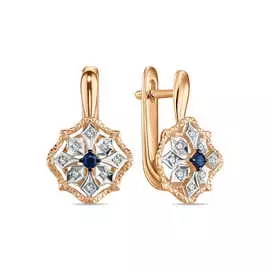 Золотые серьги c бриллиантами и сапфирами