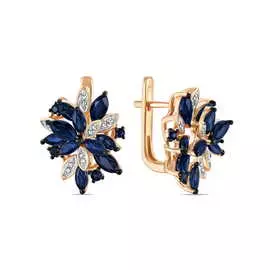 Золотые серьги c бриллиантами и сапфирами