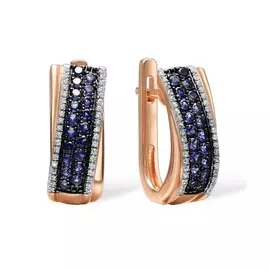 Золотые Серьги c бриллиантами и сапфирами