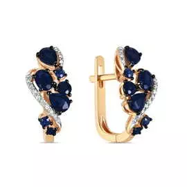 Золотые серьги c бриллиантами и сапфирами