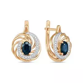 Золотые серьги c бриллиантами и сапфирами