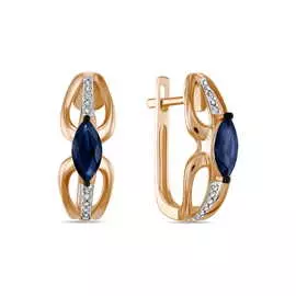 Золотые серьги c бриллиантами и сапфирами