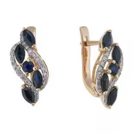 Золотые серьги c бриллиантами и сапфирами