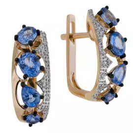 Золотые серьги c бриллиантами и сапфирами