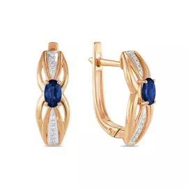 Золотые серьги c бриллиантами и сапфирами