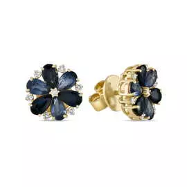 Золотые серьги c бриллиантами и сапфирами