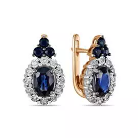 Золотые серьги c бриллиантами и сапфирами