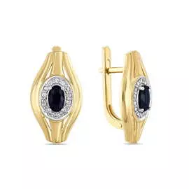 Золотые Серьги c бриллиантами и сапфирами