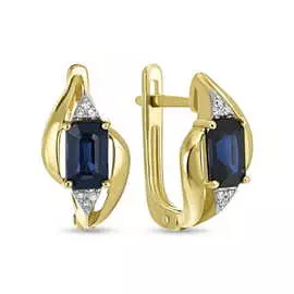 Золотые Серьги c бриллиантами и сапфирами