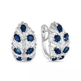 Золотые серьги c бриллиантами и сапфирами