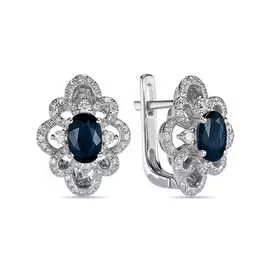 Золотые серьги c бриллиантами и сапфирами