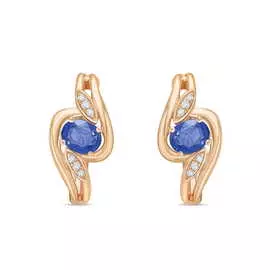 Золотые Серьги c бриллиантами и сапфирами