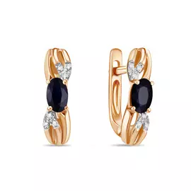 Золотые серьги c бриллиантами и цветными сапфирами