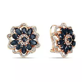 Золотые серьги c бриллиантами и сапфирами