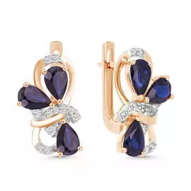 Золотые серьги c бриллиантами и сапфирами