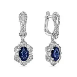 Золотые серьги c бриллиантами и сапфирами