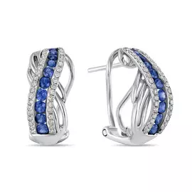 Золотые серьги c бриллиантами и сапфирами