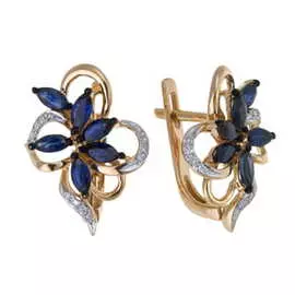 Золотые серьги c бриллиантами и сапфирами