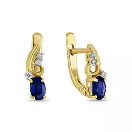 Золотые Серьги c бриллиантами и сапфирами