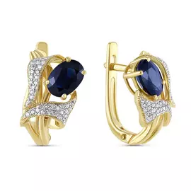 Золотые серьги c бриллиантами и сапфирами