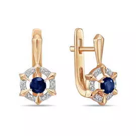 Золотые серьги c бриллиантами и сапфирами