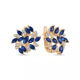 Золотые серьги c бриллиантами и сапфирами