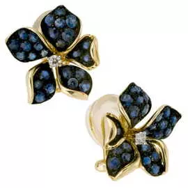 Золотые серьги c бриллиантами и сапфирами