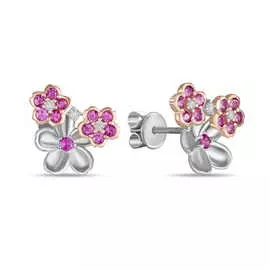 Золотые Серьги c бриллиантами и цветными сапфирами