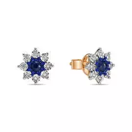 Золотые серьги c бриллиантами и сапфирами