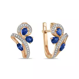 Золотые серьги c бриллиантами и сапфирами