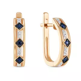 Золотые серьги c бриллиантами и сапфирами