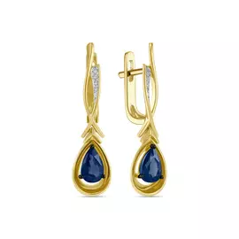 Золотые серьги c бриллиантами и сапфирами