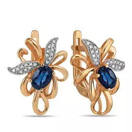 Золотые серьги c бриллиантами и сапфирами