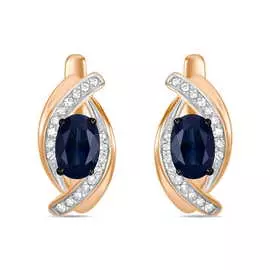 Золотые Серьги c бриллиантами и сапфирами