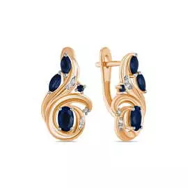 Золотые серьги c бриллиантами и сапфирами