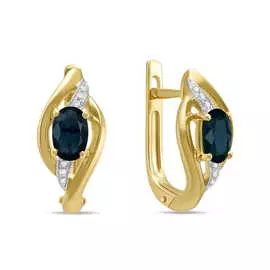 Золотые серьги c бриллиантами и сапфирами