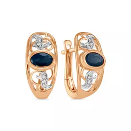 Золотые Серьги c бриллиантами и сапфирами