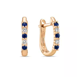 Золотые серьги c бриллиантами и сапфирами