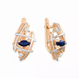 Золотые Серьги c бриллиантами и сапфирами
