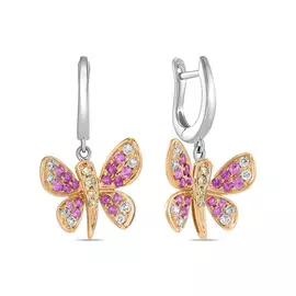 Золотые серьги c бриллиантами и сапфирами