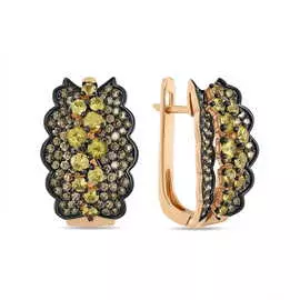 Золотые серьги c бриллиантами и сапфирами